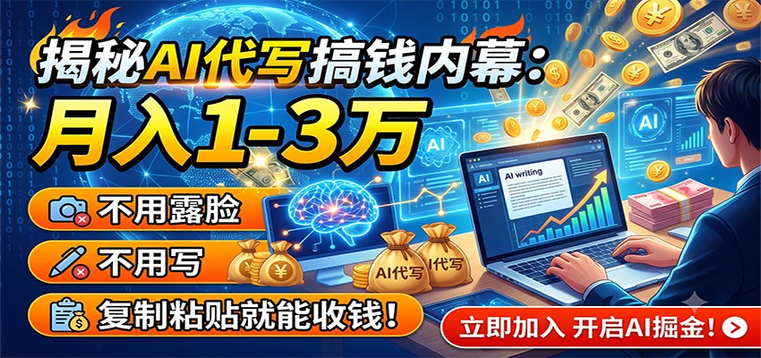 揭秘AI代写搞钱内幕：月入1-3万，不用露脸不用写，复制粘贴就能收钱！-dabaowz