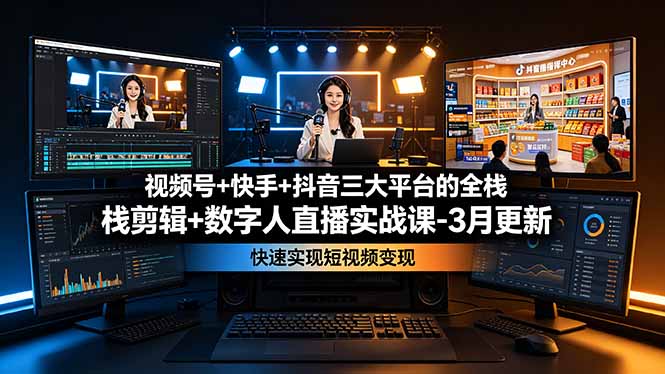 视频号+快手+抖音三大平台的全栈剪辑+数字人直播实战课-3月更新：快速实现短视频变现-dabaowz