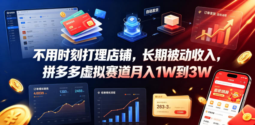 不用时刻打理店铺，长期被动收入，拼多多虚拟赛道月入1W到3W【揭秘】-dabaowz