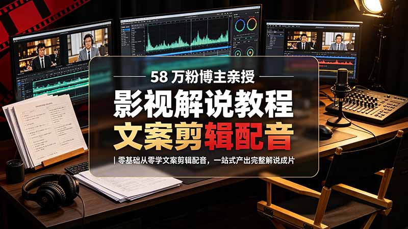 58 万粉博主荧幕春秋亲授影视解说教程｜零基础从零学文案剪辑配音，一站式产出完整解说成片-dabaowz