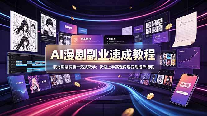 AI漫剧副业速成教程，取材编剧剪辑一站式教学；快速上手实现内容变现接单增收-dabaowz