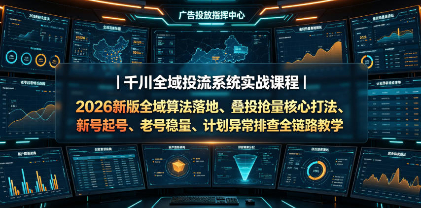 千川全域投流系统实战课程｜2026新版全域算法落地、叠投抢量核心打法、新号起号、老号稳量、计划异常排查全链路教学-dabaowz