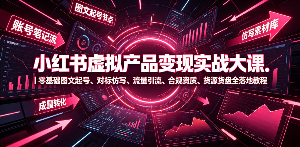 小红书虚拟产品变现实战大课｜零基础图文起号、对标仿写、流量引流、合规资质、货源货盘全落地教程-dabaowz