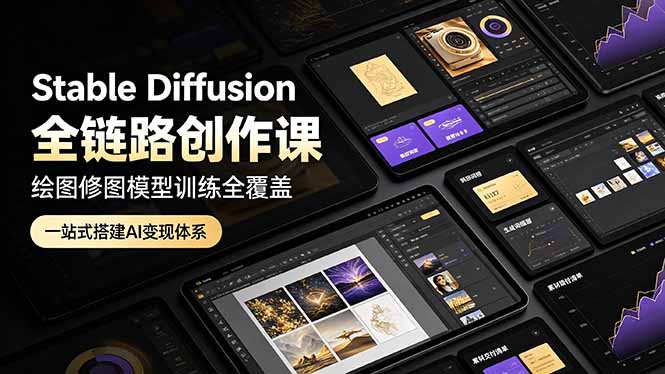 Stable Diffusion全链路创作课，绘图修图模型训练全覆盖，一站式搭建AI变现体系-dabaowz