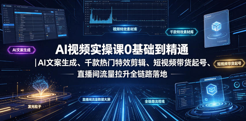 AI视频实操课0基础到精通｜AI文案生成、千款热门特效剪辑、短视频带货起号、直播间流量拉升全链路落地-dabaowz