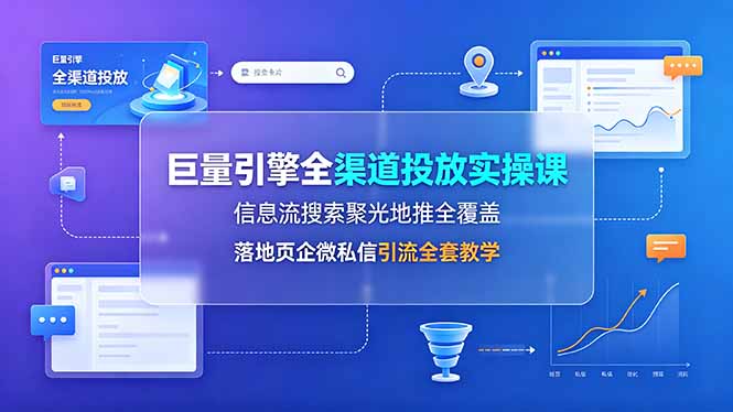 巨量引擎全渠道投放实操课，信息流搜索聚光地推全覆盖，落地页企微私信引流全套教学-dabaowz