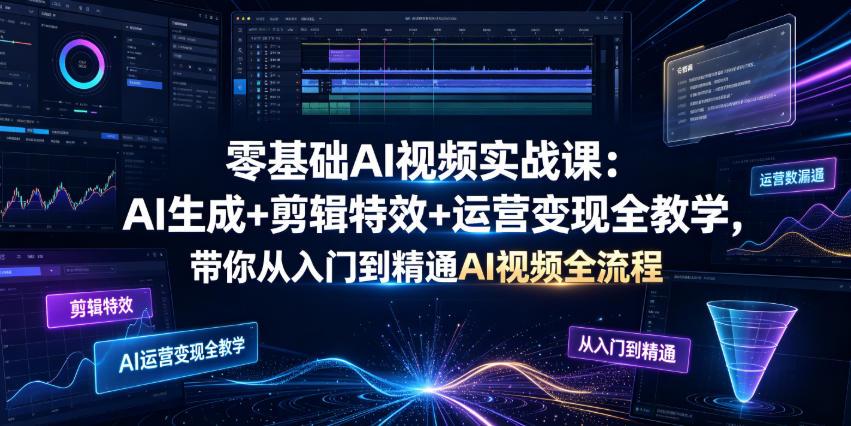 零基础AI视频实战课：AI生成+剪辑特效+运营变现全教学，带你从入门到精通AI视频全流程-dabaowz