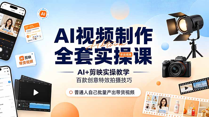 AI视频制作全套实操课，多款AI工具搭配剪映教学，百种特效运镜拍摄实操，抖音账号带货运营全覆盖-dabaowz