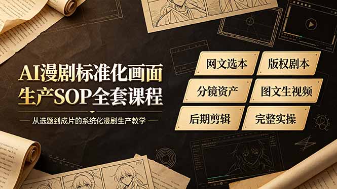 AI漫剧标准化画面生产SOP全套课程，网文选本版权剧本分镜资产全覆盖，图文生视频后期剪辑完整实操教学-dabaowz