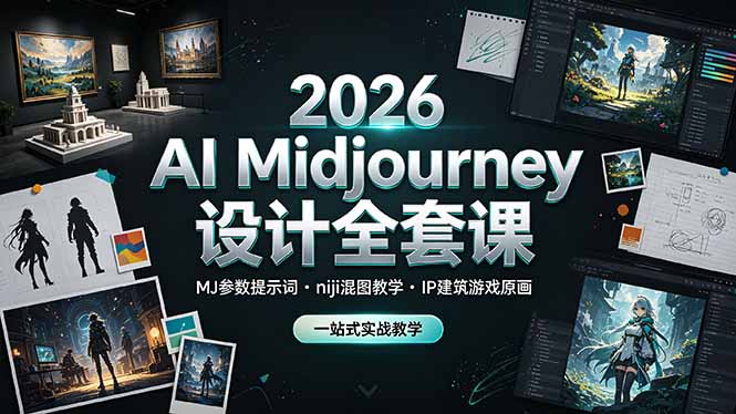 2026 AI Midjourney设计全套课，MJ参数提示词niji混图教学，IP建筑游戏原画一站式实战教学-dabaowz