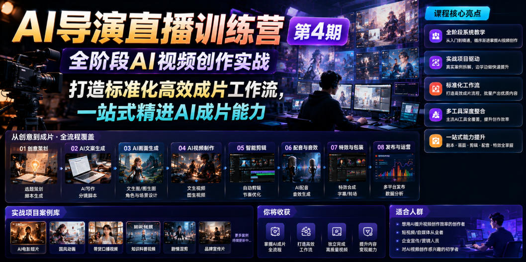 AI导演直播训练营第4期｜全阶段AI视频创作实战，打造标准化高效成片工作流，一站式精进AI成片能力-dabaowz