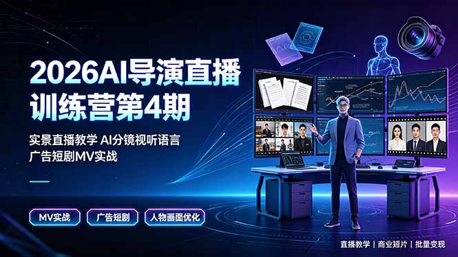 2026AI导演直播训练营第4期，实景直播教学AI分镜视听语言，广告短剧MV实战，解决人物画面崩坏痛点-dabaowz
