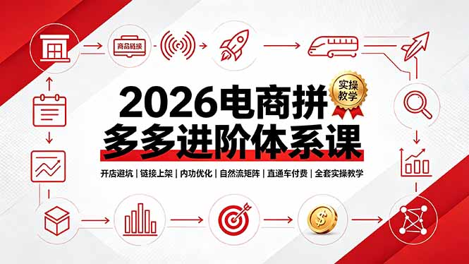2026电商拼多多进阶体系课，开店避坑，链接上架，内功优化，自然流矩阵｜直通车付费｜全套实操教学-dabaowz
