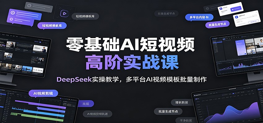 零基础AI短视频高阶实战课：DeepSeek实操教学，多平台AI视频模板批量制作-dabaowz