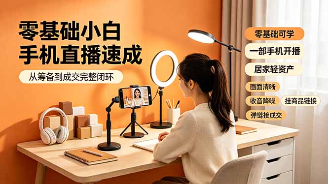 零基础小白手机直播速成，从筹备到成交完整闭环，适配苹果安卓系统，解决杂音卡顿留人难问题-dabaowz