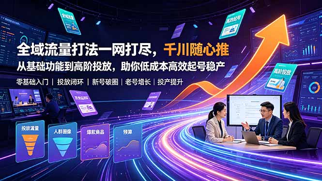 全域流量打法一网打尽，千川随心推从基础功能到高阶投放，助你低成本高效起号稳产-dabaowz