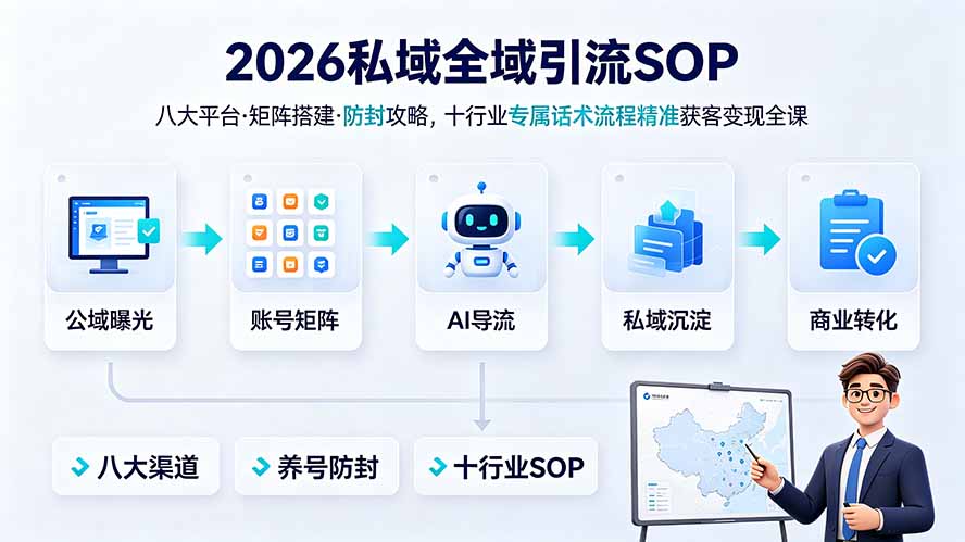 2026私域全域引流SOP｜八大平台·矩阵搭建·防封攻略，十行业专属话术流程精准获客变现全课-dabaowz