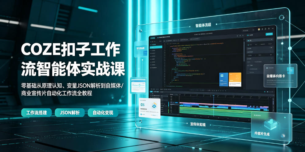 COZE扣子工作流智能体实战课｜零基础从原理认知、变量JSON解析到自媒体/商业宣传片自动化工作流全教程-dabaowz