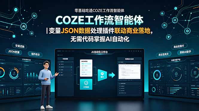 零基础吃透COZE工作流智能体｜变量JSON数据处理插件联动商业落地，无需代码掌握AI自动化-dabaowz