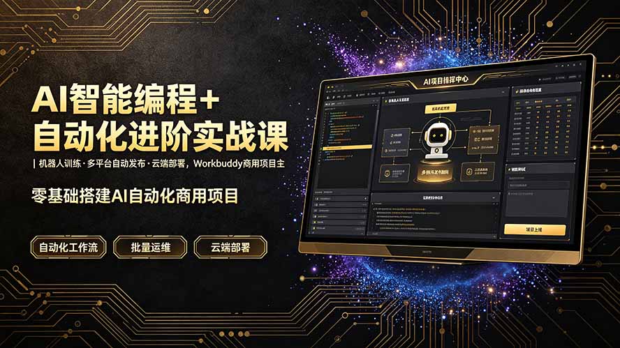 AI智能编程+自动化进阶实战课｜机器人训练·多平台自动发布·云端部署，Workbuddy商用项目全流程教学-dabaowz