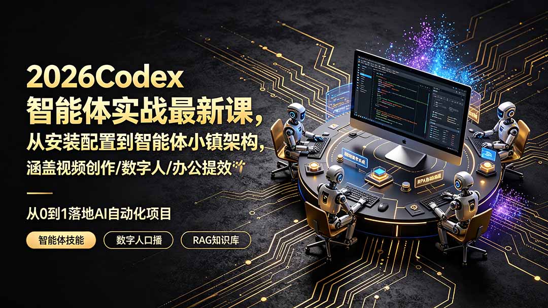 2026Codex智能体实战最新课，从安装配置到智能体小镇架构，涵盖视频创作/数字人/办公提效全技能-dabaowz