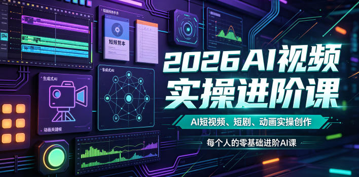 2026AI视频实操进阶课，AI短视频、短剧、动画实操创作，每个人的零基础进阶ai课-dabaowz