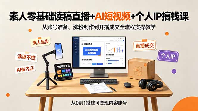 素人零基础读稿直播+AI短视频+个人IP搞钱课，从账号准备、涨粉制作到开播成交全流程实操教学-dabaowz