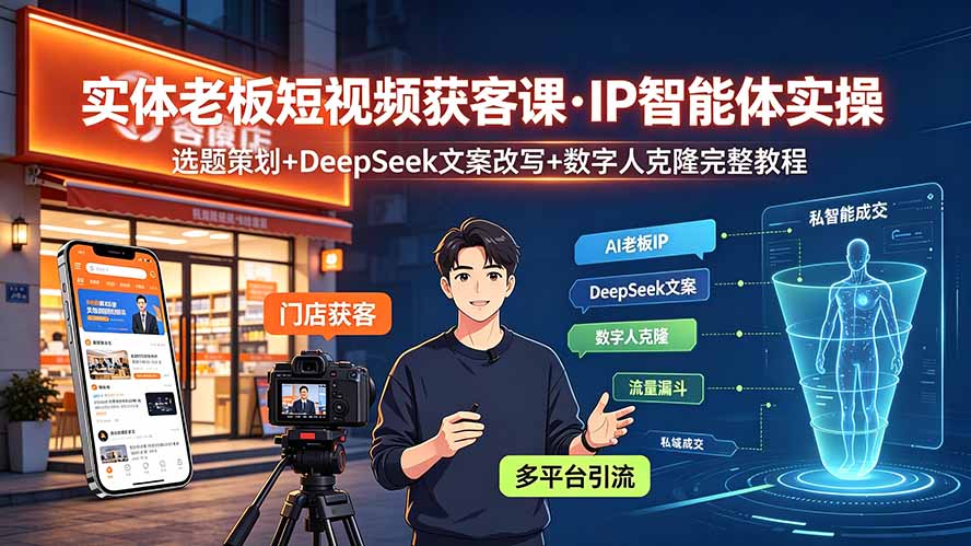 实体老板短视频获客课·IP智能体实操｜选题策划+DeepSeek文案改写+数字人克隆完整教程-dabaowz