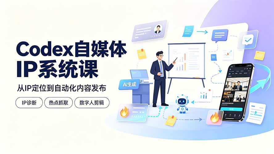 Codex自媒体IP系统课：IP诊断/热点抓取/IP蒸馏 Skill，爆款复刻数字人多平台自动发布教程-dabaowz