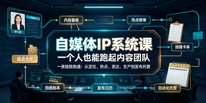 自媒体IP系统课，一个人也能跑起内容团队，一条链路跑通，从定位、热点、表达、生产到发布托管-dabaowz