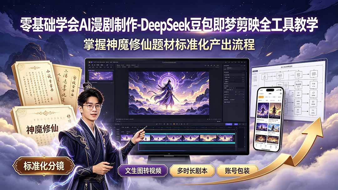 零基础学会AI漫剧制作-DeepSeek豆包即梦剪映全工具教学，掌握神魔修仙题材标准化产出流程-dabaowz