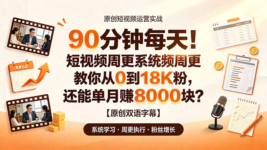 90 分钟每天！短视频周更系统教你从 0 到 18K 粉，还能单月赚 8000 块？【原创双语字幕】-dabaowz