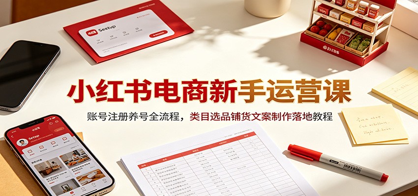 小红书电商新手运营课：账号注册养号全流程，类目选品铺货文案制作落地教程-dabaowz