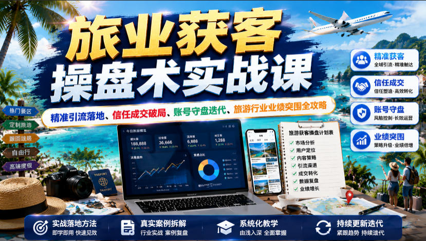 旅业获客操盘术实战课｜精准引流落地、信任成交破局、账号守盘迭代、旅游行业业绩突围全攻略-dabaowz