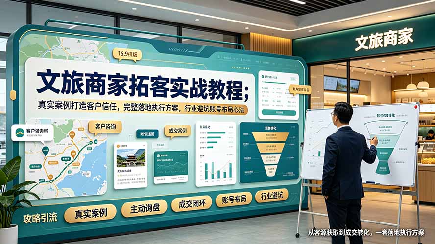 文旅商家拓客实战教程；真实案例打造客户信任，完整落地执行方案，行业避坑账号布局心法-dabaowz