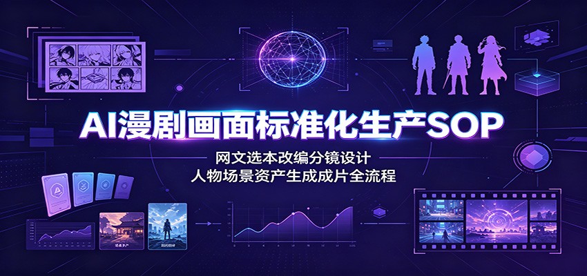 AI漫剧画面标准化生产SOP：网文选本改编分镜设计，人物场景资产生成成片全流程-dabaowz