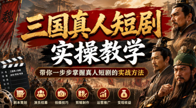 三国真人短剧实操教学，带你一步步掌握真人短剧的实战方法-dabaowz