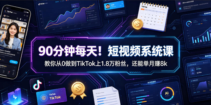 90分钟每天！短视频系统课教你从0做到TikTok上1.8万粉丝，还能单月賺8k【原创双语字幕】-dabaowz