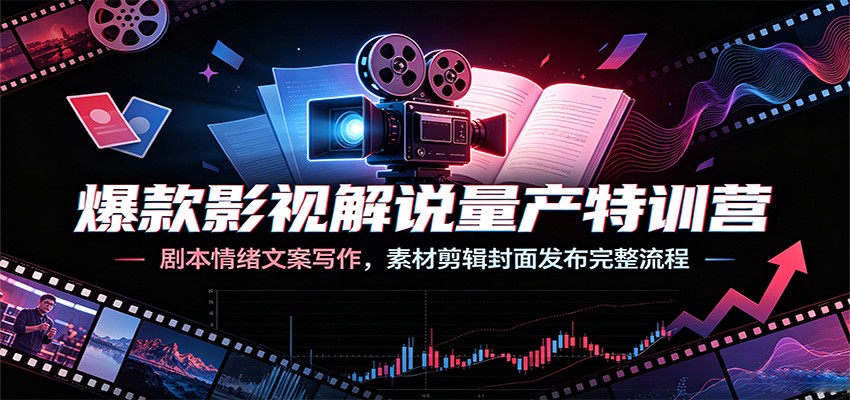 爆款影视解说量产特训营：剧本情绪文案写作，素材剪辑封面发布完整流程-dabaowz