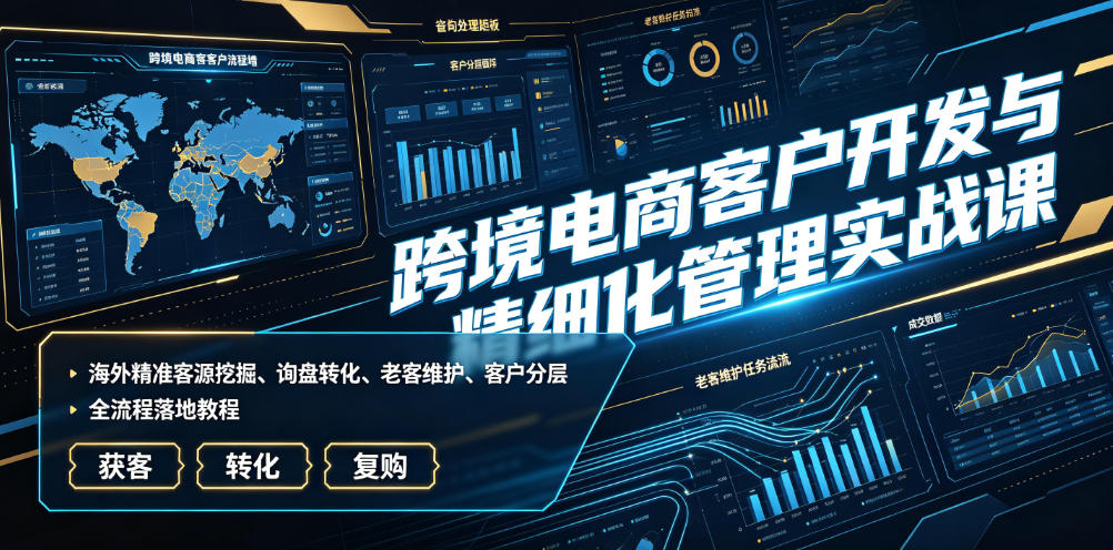 跨境电商客户开发与精细化管理实战课｜海外精准客源挖掘、询盘转化、老客维护、客户分层全流程落地教程-dabaowz