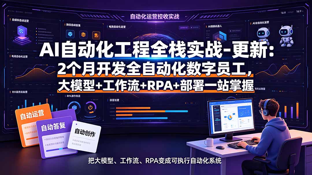AI自动化工程全栈实战-更新：2个月开发全自动化数字员工，大模型+工作流+RPA+部署一站式掌握-dabaowz