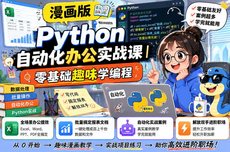 漫画版Python自动化办公实战课｜零基础趣味学编程，全场景办公提效、批量搞定报表文档、解放双手进阶职场-dabaowz