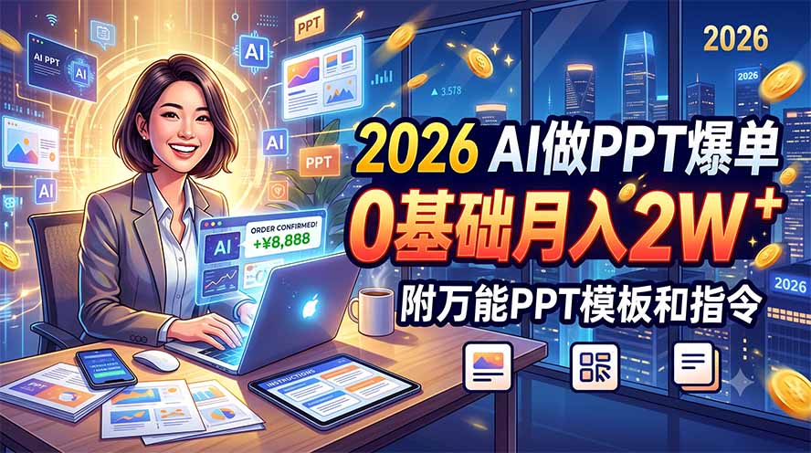 2026 AI做PPT爆单，0基础月入2W，附万能PPT模板和指令-dabaowz