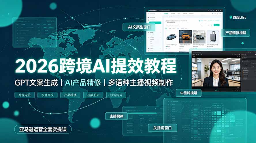 2026跨境AI提效教程·GPT文案生成｜AI产品精修｜多语种主播视频制作，亚马逊运营全套实操课-dabaowz