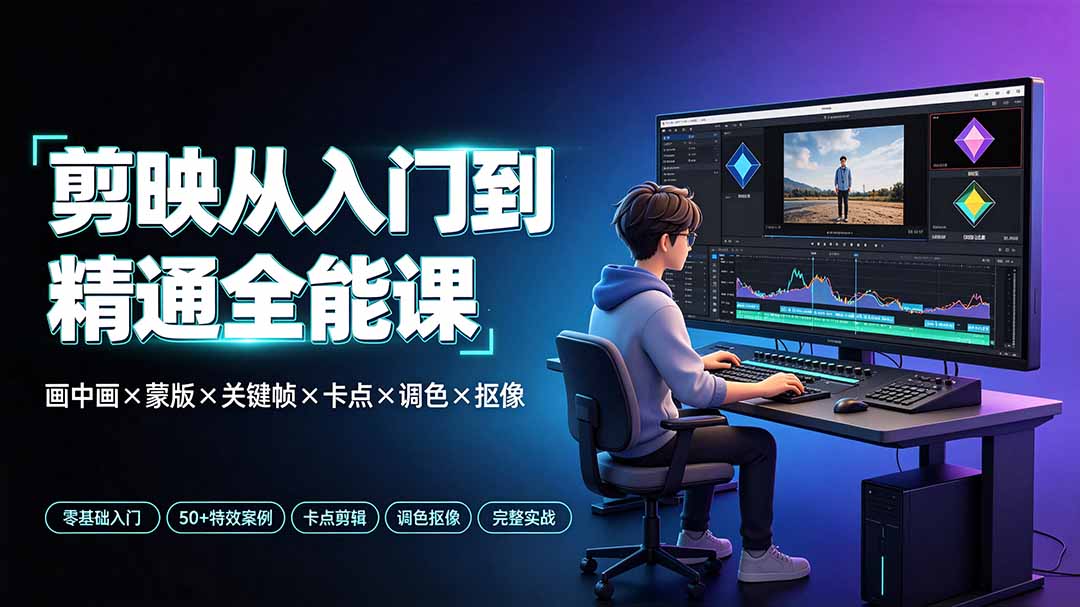 剪映从入门到精通全能课：画中画×蒙版×关键帧×卡点×调色×抠像，一站式掌握剪辑核心技能-dabaowz