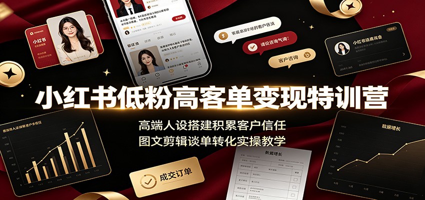 小红书低粉高客单变现特训营：高端人设搭建积累客户信任，图文剪辑谈单转化实操教学-dabaowz