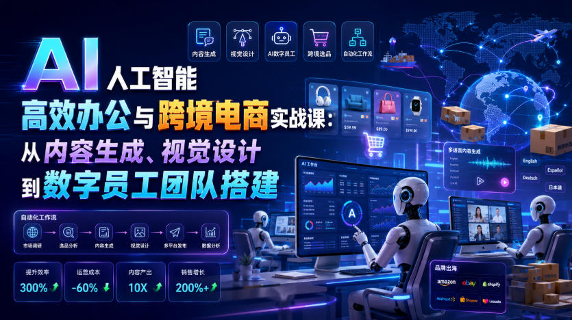 AI人工智能高效办公与跨境电商实战课：从内容生成、视觉设计到数字员工团队搭建-dabaowz