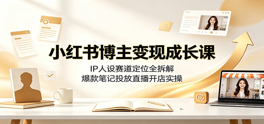 小红书博主变现成长课：IP人设赛道定位全拆解，爆款笔记投放直播开店实操-dabaowz