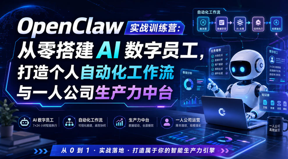 OpenClaw实战训练营：从零搭建AI数字员工，打造个人自动化工作流与一人公司生产力中台-dabaowz
