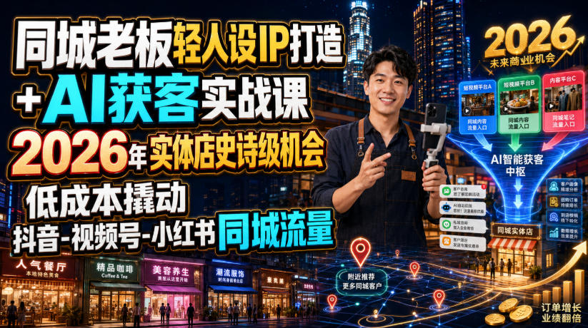 同城老板轻人设IP打造+AI获客实战课，2026年实体店史诗级机会，低成本撬动抖音-视频号-小红书同城流量-dabaowz